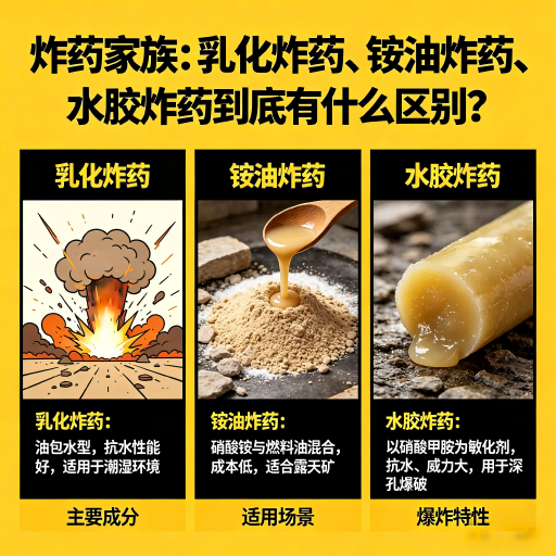 营山炸药家族：乳化炸药、铵油炸药、水胶炸药到底有什么区别？